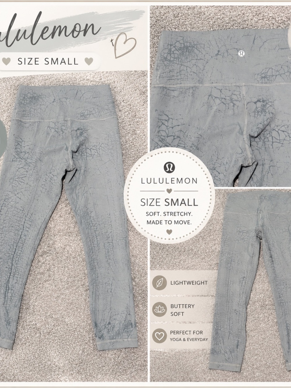 Lululemon Size Small 7/8 Crackle Print Leggings,